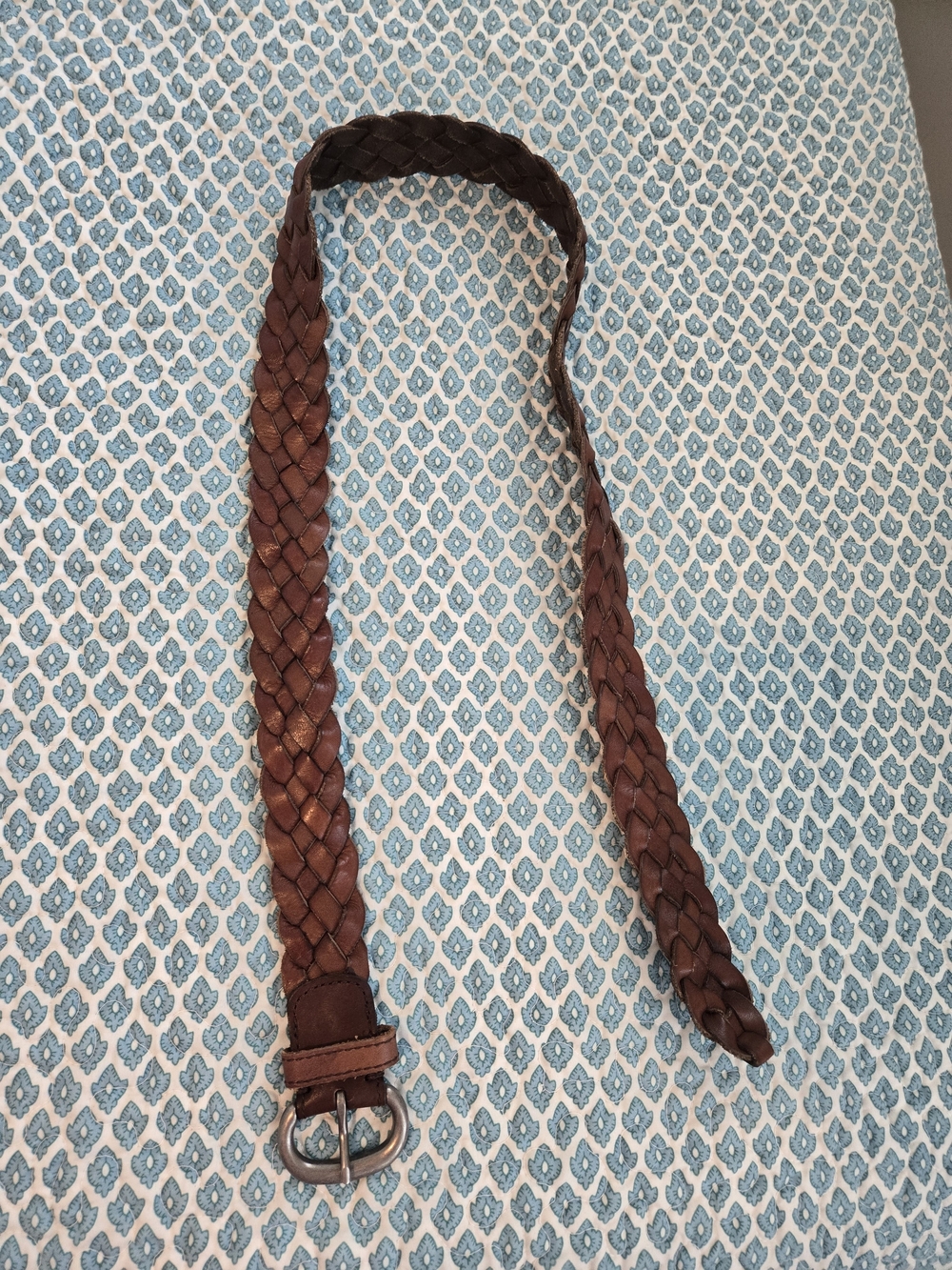 American Eagle Outfitters Braided Brown Leather Belt with Silver Buckle 11/13